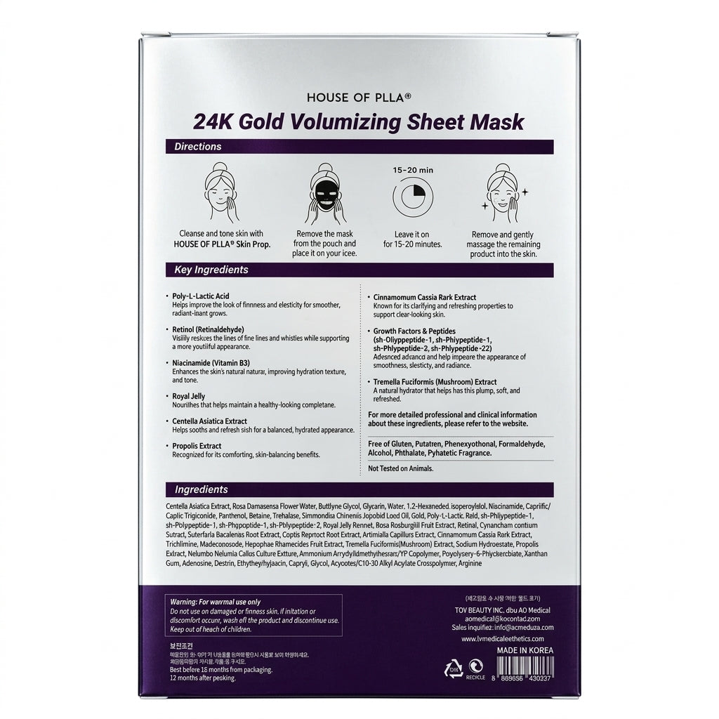 TOV Medical Aesthetics HOP+ 24K Gold Volumizing PLLA Sheet Mask